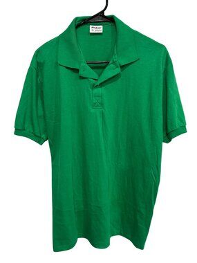 Vintage Stedman XL Mens Green Short Sleeve Polo Shirt YABA Graphic Retro